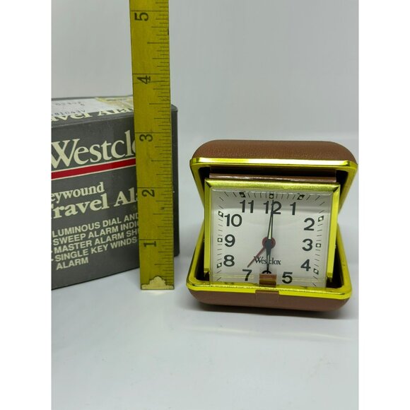 VTG Westclox Keywound Travel Alarm Clock Gold Brown UNTESTED For Parts - Picture 6 of 10